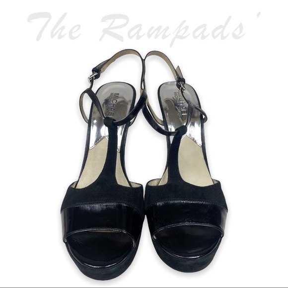 Michael Michael Kors Black Felicia Leather Rubber Heels Size 8.5 - Picture 3 of 11